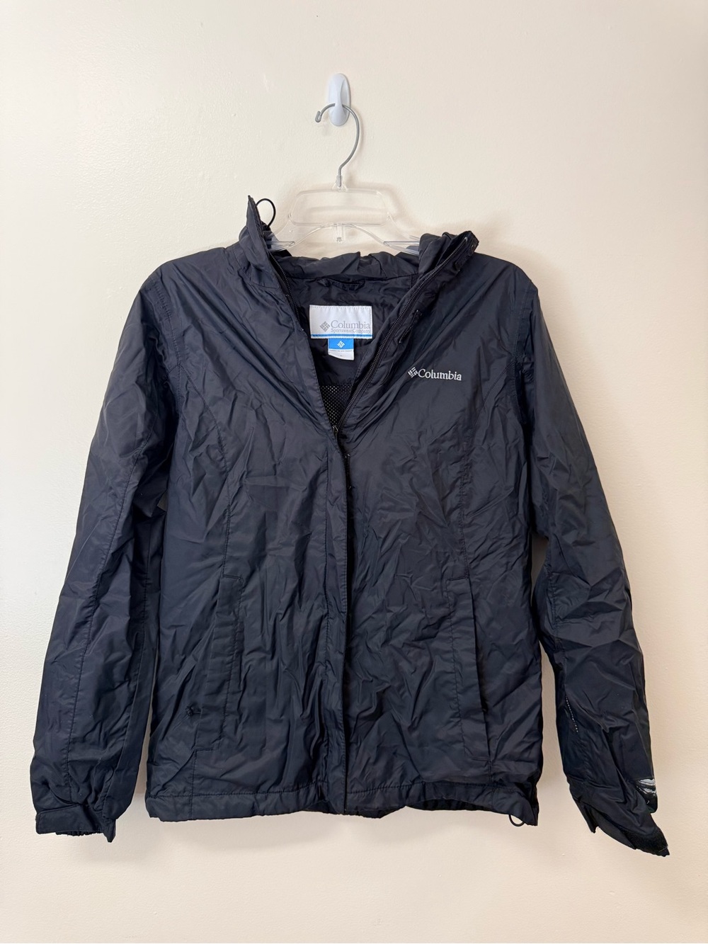 Columbia Black Hooded Lightweight Rain Jacket